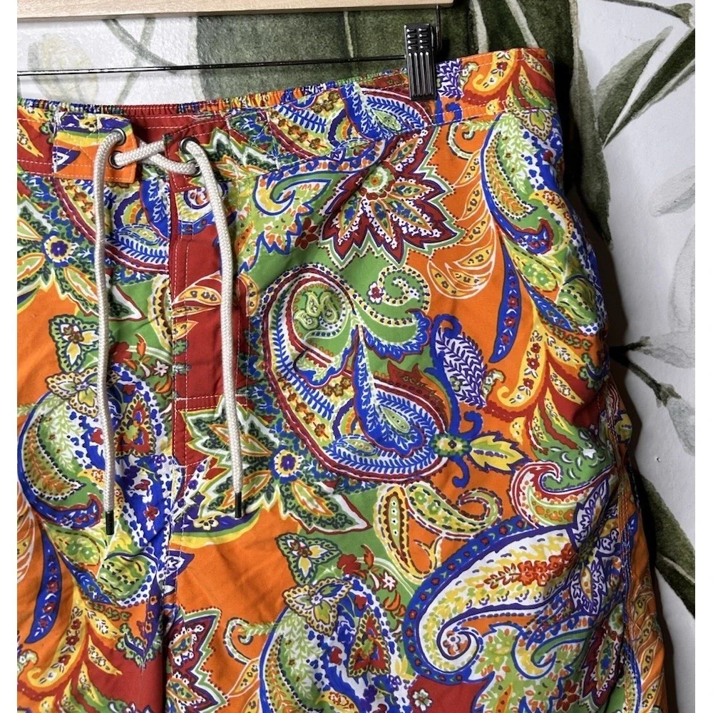 Polo by Ralph Lauren 2XL Orange Paisley Lined Shorts Drawstring Swimwear NWT